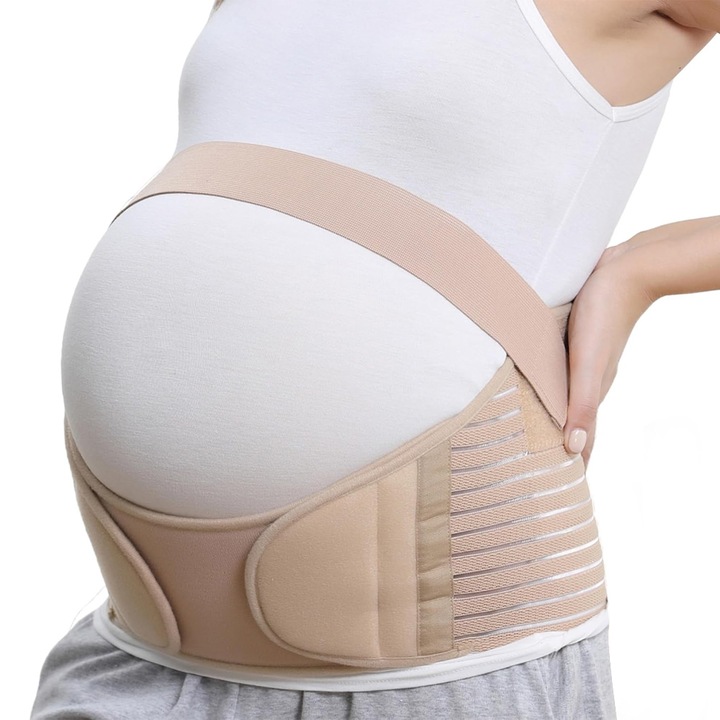 Centura de sustinere abdominala pentru gravide, ZXJDN®, centura abdominala prenatala, respirabila, functie de sustinere ortopedica prenatala, XXL, bej