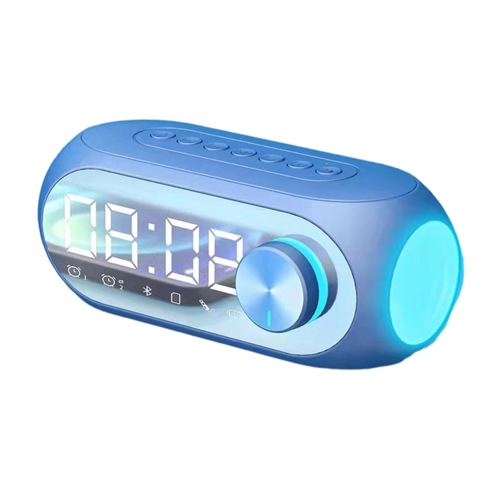 Boxa portabila AEC S8 cu ceas alarma si lumina LED, Bluetooth, Radio FM, Suport TF, albastru
