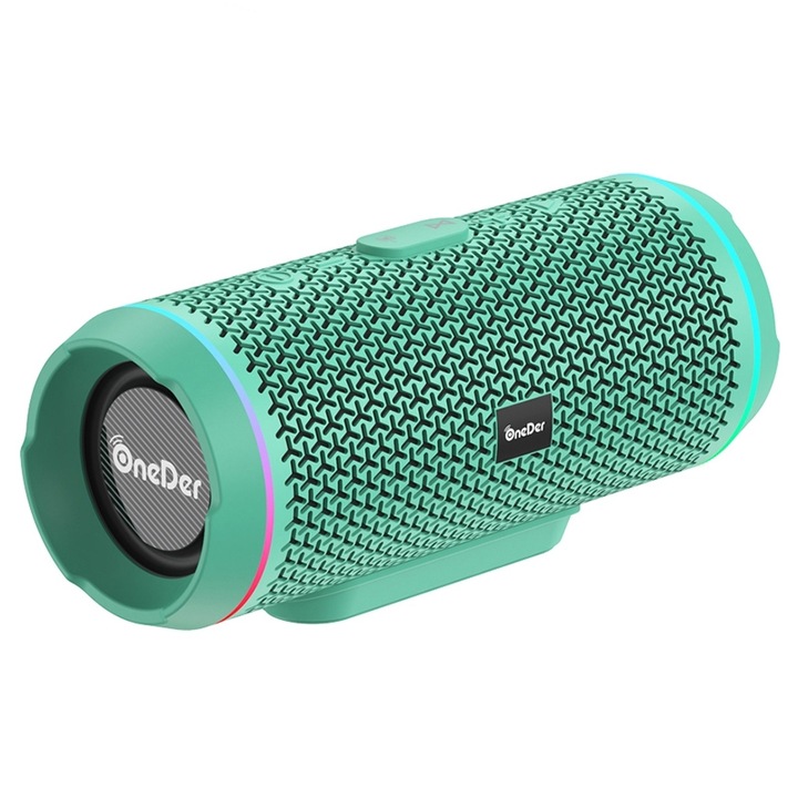 Boxa portabila Oneder V10, BT 5.0, Lumini LED duble, TWS, 10W Stereo CD, Suport card TF/USB/AUX/FM, Verde