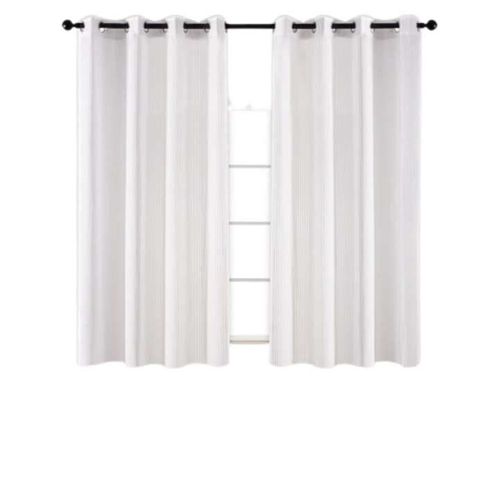 Perdele cu inele, 140 x 146 cm, model cu dungi, semi - transparente, perfecte pentru ferestre dormitor/ camera copiilor/ living, Set 2 bucati, Alb