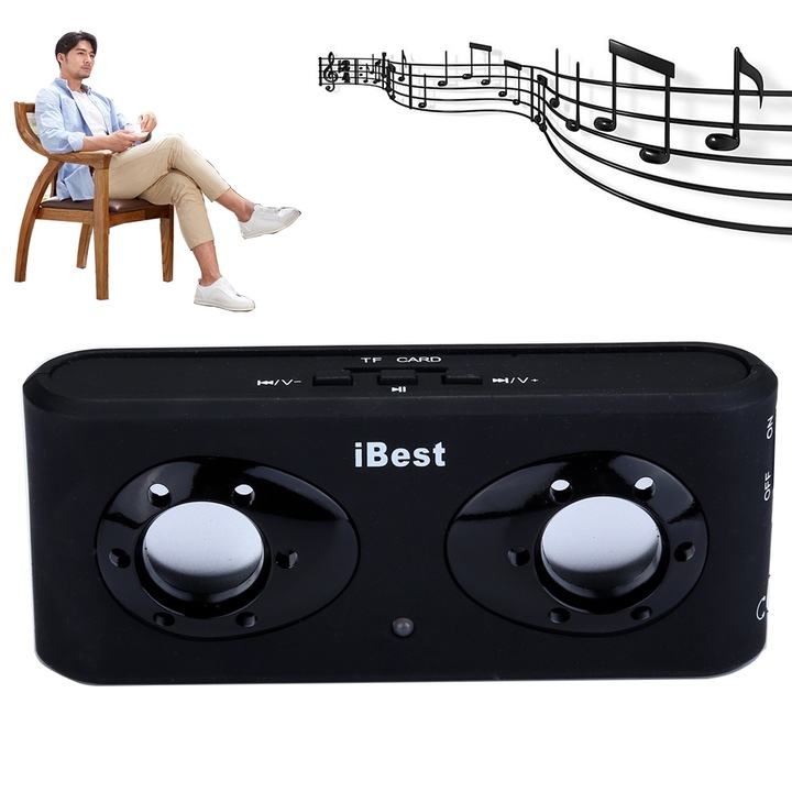 Boxa portabila iBest A10, Subwoofer, Bluetooth 5.0, Radio FM, Negru