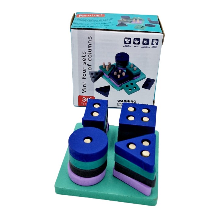 Joc de indemanare sortator, din lemn, dimensiune 9cm x 9cm x 4.5cm, REC2802