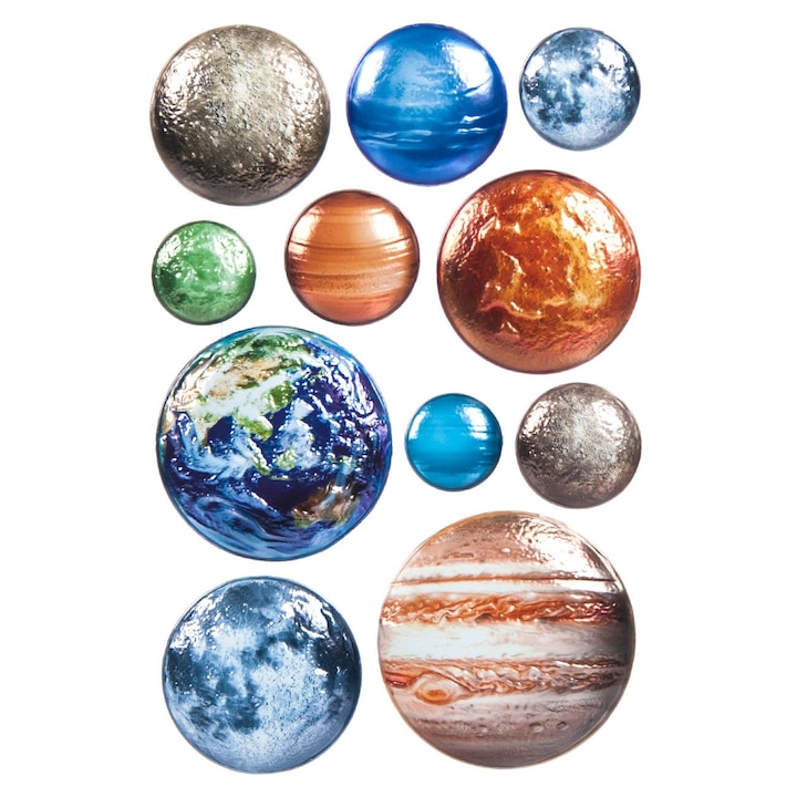 Autocolante 3D, Set 11 Bucati, Sistemul Solar, Multicolor