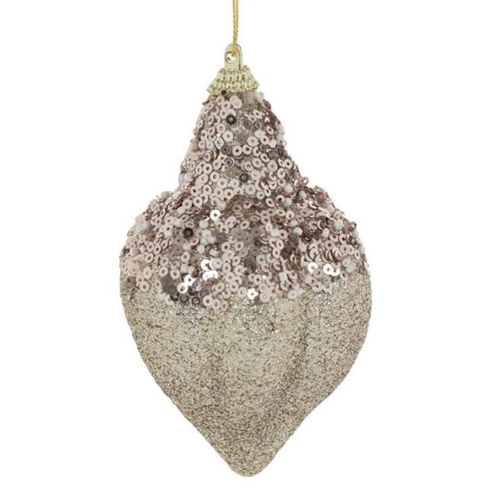 Glob de Craciun din spuma Antbro® cu glitter auriu, paiete bej sampanie si margele albe, Ø12cm