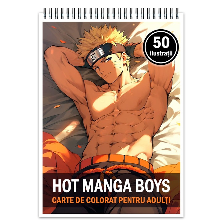Carte de colorat pentru relaxare si antistres, 50 de ilustratii, Hot Manga Boys, 106 pagini