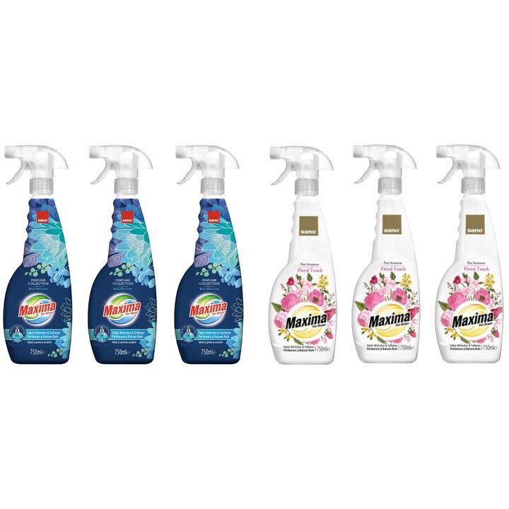 Set Sano Variety 6 x Componente, 3 x Balsam Rufe 750ml Pistol Blue Blossom, 3 x Balsam Rufe 750ml Pistol Floral Touch, ingrijire delicata a tesaturilor, protectie impotriva uzurii, protectie impotriva calcarului, alergeni redusi, tehnologie anti-miros