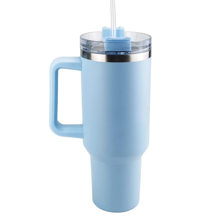 Cana termica, etansa, pastreaza bauturile reci pana la 2 zile, calde 7 ore, transport fara scurgeri, compatibil cu masina de spalat vase, se curata usor, 10 × 7.6 × 27 cm, 1200 ml - HIPYSIP albastru