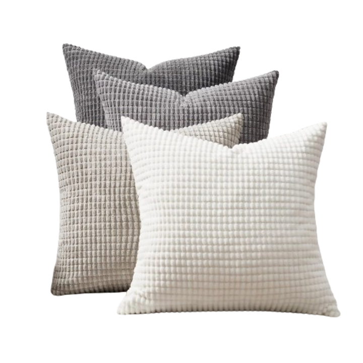 Huse pentru perne decorative, Set 4 bucati, catifelate, cu model, stil modern, 40 x 40 cm, Gri / alb