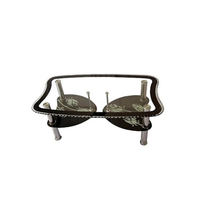 Masa cafea CB, MC-33, culoare Neagra, Metal cromat, Sticla securizata