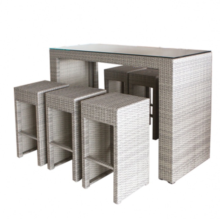 Set mobilier terasa/bar 7 piese din ratan cu cadru aluminiu