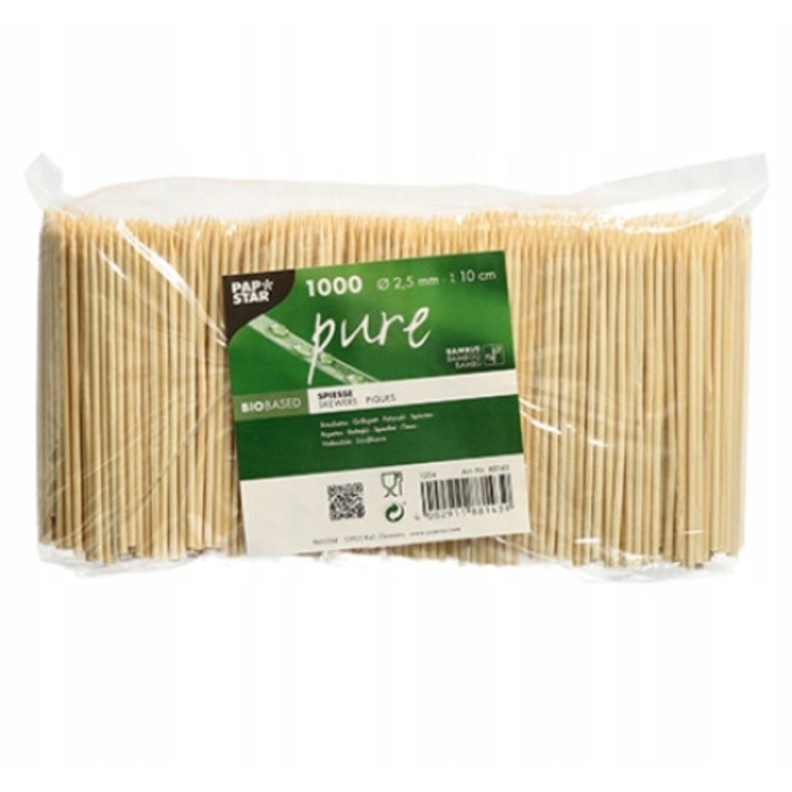 Set 1000 bucati, betisoare fingerfood, Ekopak, bambus, 2,5mm, 10cm, natural