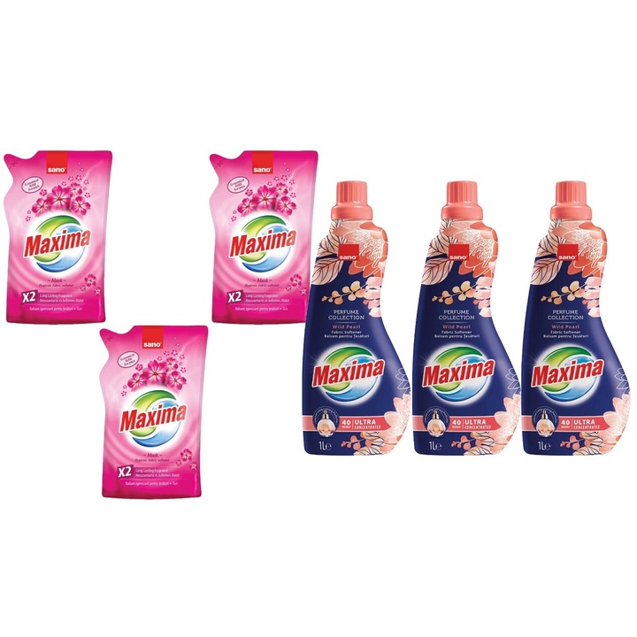 Set Sano Variety 6 x Componente, 3 x Balsam Rufe 1L Musk, 3 x Balsam Rufe Parfume Colection 1L Wild Pearl 40 Spalari, ingrijire delicata a tesaturilor, protectie impotriva uzurii, protectie impotriva calcarului, alergeni redusi, tehnologie anti-miros
