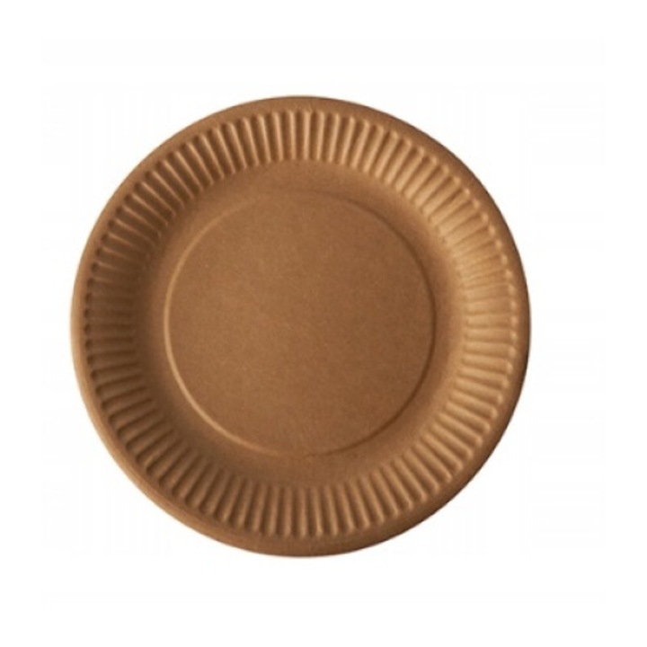 Set 50 farfurii de hartie, Ekopak, rotunde, 18cm, maro