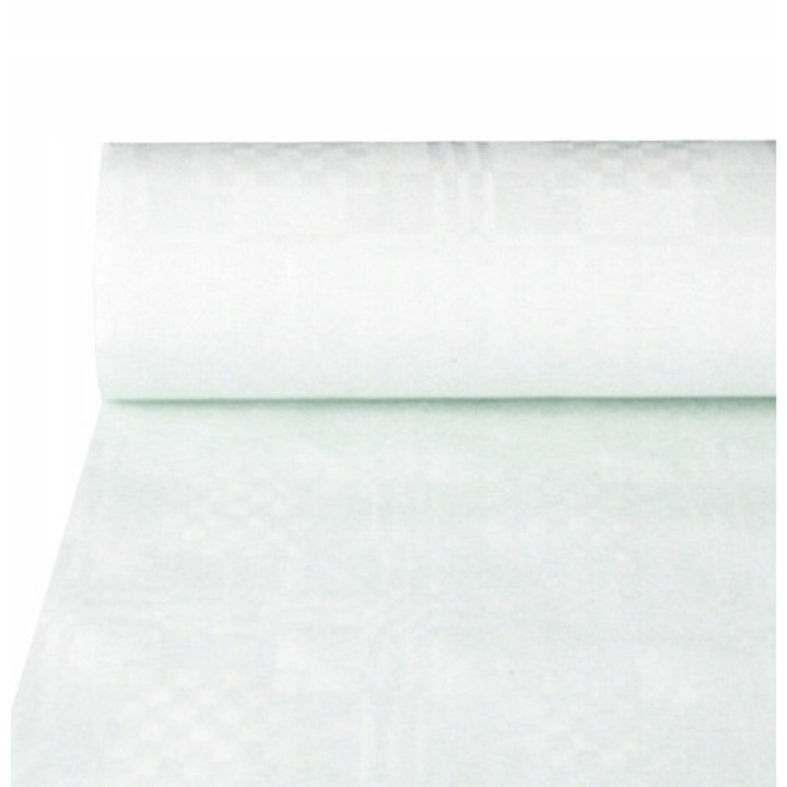 Papstar terítő, damaszt mintás papír terítő, fehér, 50m x 1,2m
