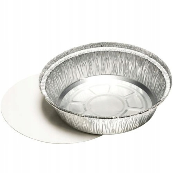 Set 25 recipiente aluminiu cu capac din carton, argintii, rotunde