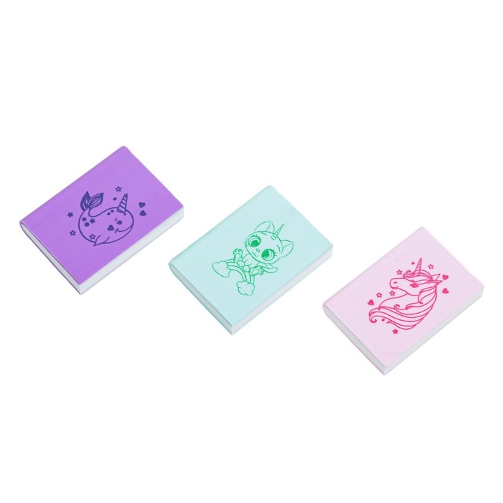 Set 3 Radiere 3D in Forma de Carte cu Desene Unicorn si Figurine Animale, Accesorii pentru Scoala si Proiecte DIY