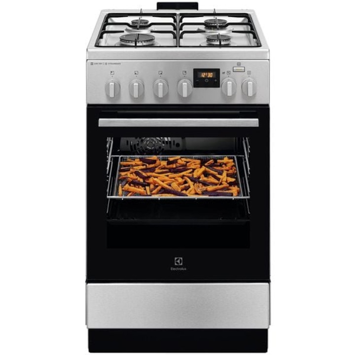 ELECTROLUX LKM520011X Печка, SteamBake, AirFry, 4 горелки, газ + електричество, L 50 см, грил, неръждаема стомана