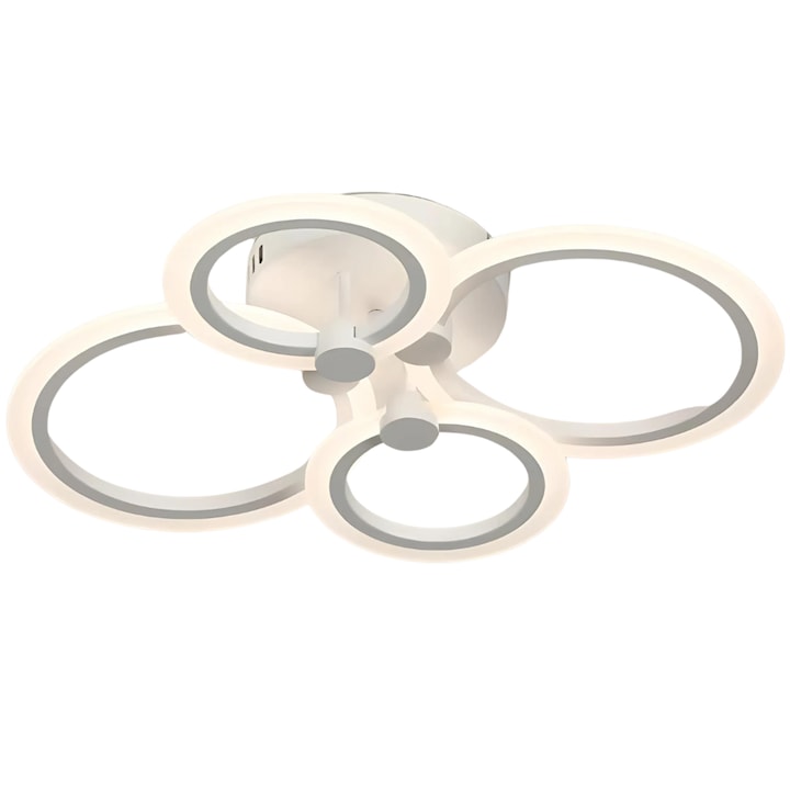 Полилей JIJU Premium Circle Design, LED, 4 източника на светлина, Дистанционно управление, Димируем с 3 различни функции, Студена/неутрална/топла светлина, Бял, 72W, 58x40x10 см, Регулируем интензитет