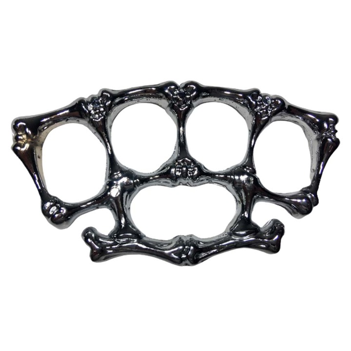 Pumnal tip box, din metal, rozeta autoaparare, model oase, negru, dalimag