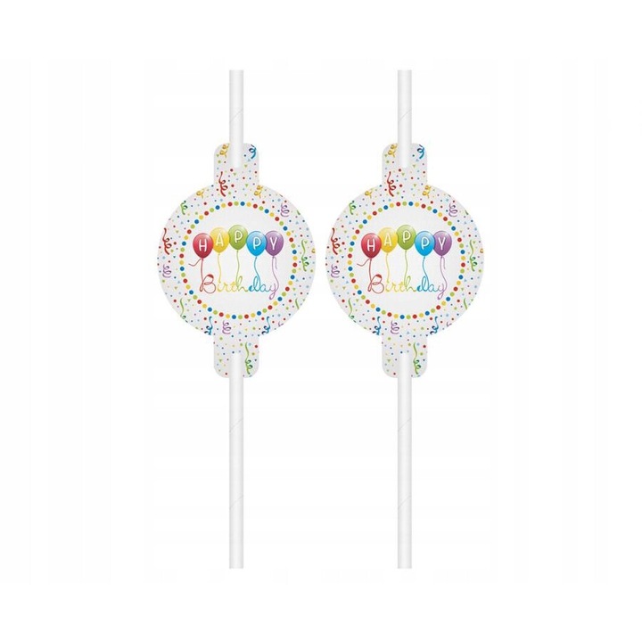 Happy Birthday Streamers papír szívószál 4 db-os szett