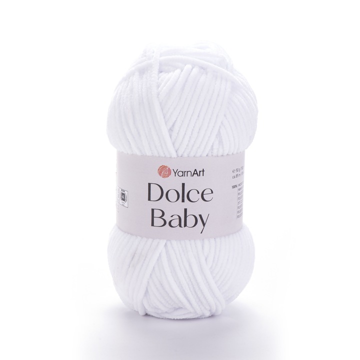 Fir Textil YarnArt Dolce Baby 741, alb, pentru crosetat si tricotat, poliester, 85 m