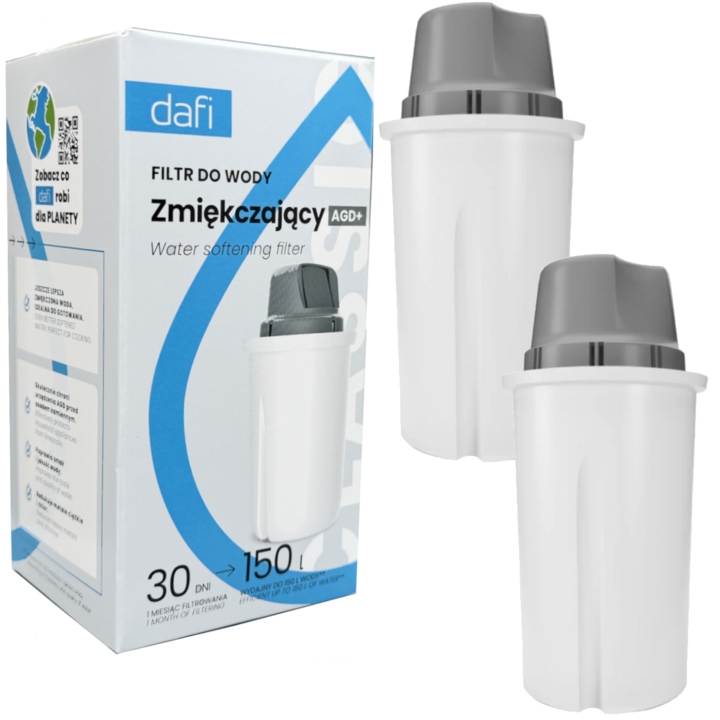 Комплект от 2 броя филтърни патрони Dafi Classic AGD+, за твърда вода, 150л, съвместимост Crystal/Atria/Atri/Aldo/Luna Classic/Astra/Family. бяло/сиво