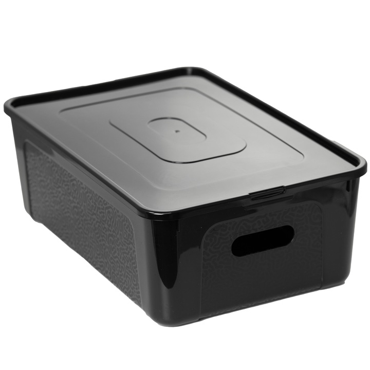 Cutie De Plastic Cu Capac, Edanti, Blocabil, 14 L, 39X26X13.4 Cm, Plastic, Negru