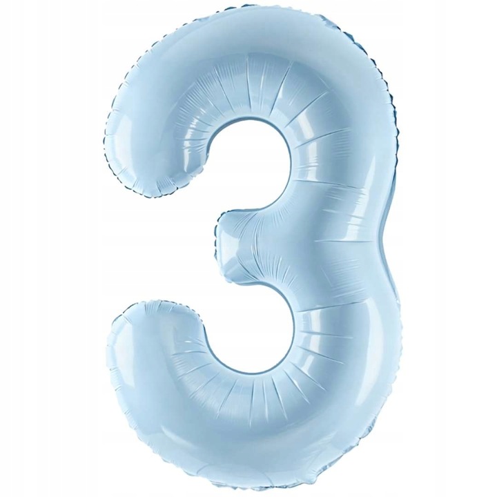 Balon foliowy Cyfra 3, Party Deco, 72cm, jasnoniebiesc, set cu slomka