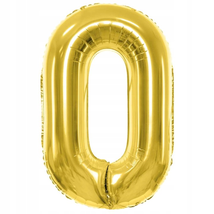 Balon foliowy Cyfra 0, Party Deco, 72cm, jasny zloty, set cu slomka