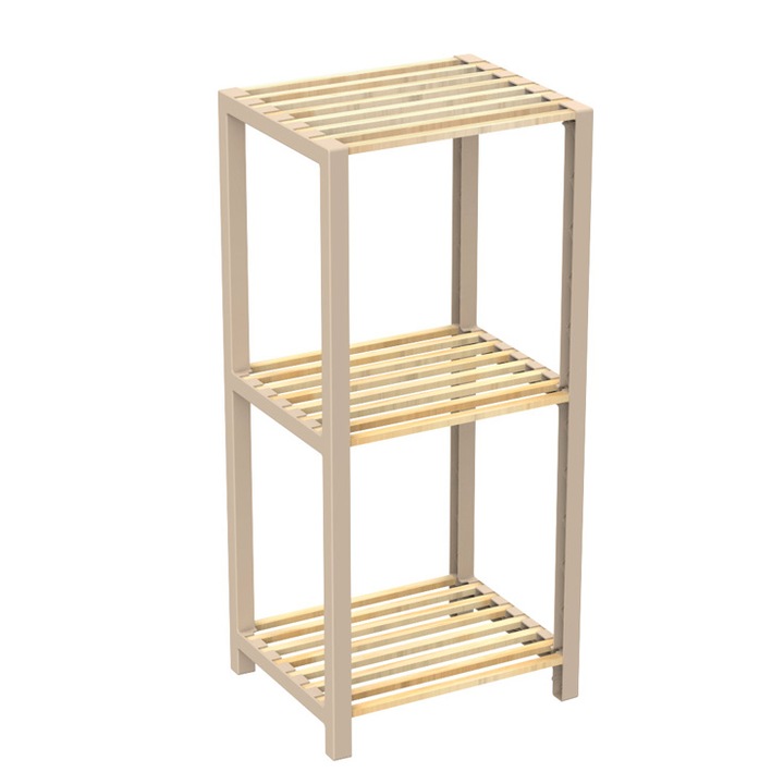 Raft universal Niovel® Modern 2003, etajera 3 polite, Lemn Natural si Plastic, 78x35x29 cm