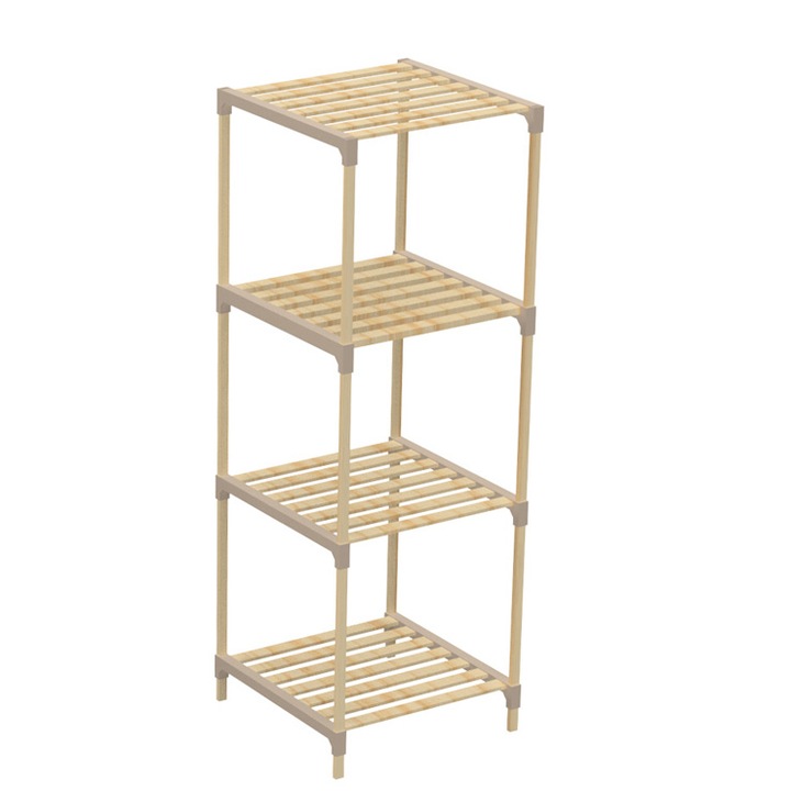 Raft universal Niovel® Elegant 2013-4, etajera 4 polite, Lemn Natural si Plastic, 33X41X113 cm