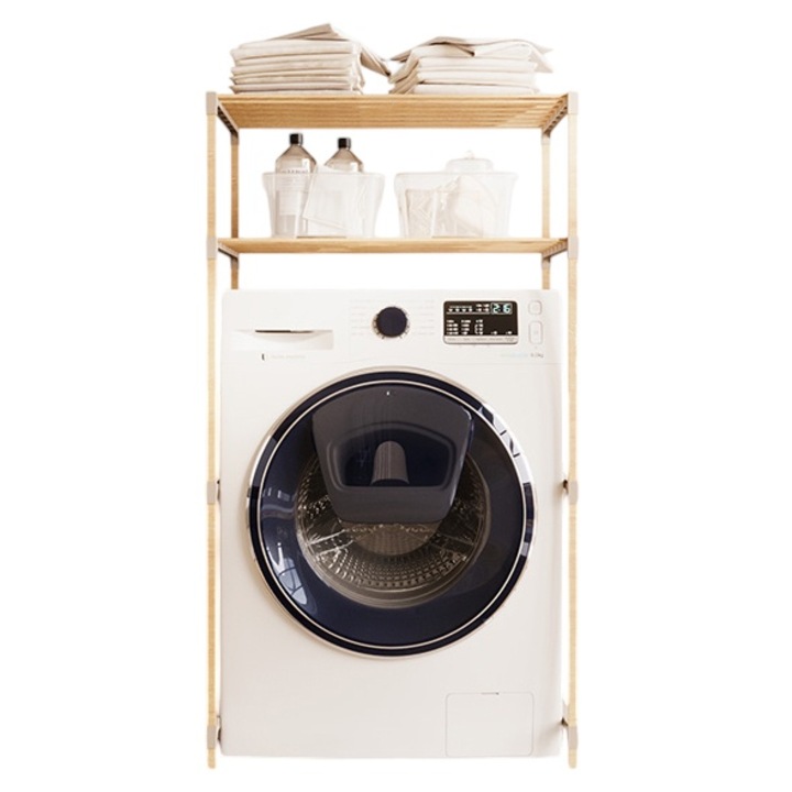 Raft Modular Peste Masina de Spalt, Niovel® Modern, etajera 2 polite, Lemn Natural si Plastic 33x66x127 cm