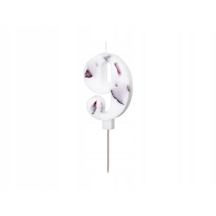 Candle Birthday Number "9", Party Deco, alb cu petale de flori, 8 cm, set 1 buc.