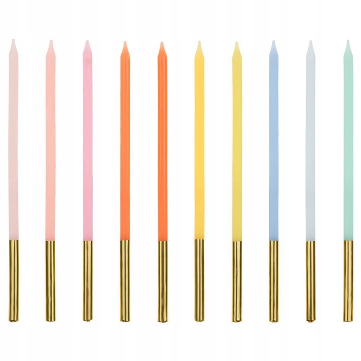 Комплект от 10 свещи за торта, парти декорация, 14 см, многоцветни