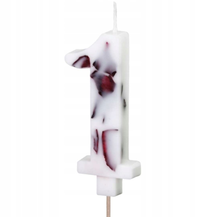 Lumanare pentru ziua de nastere, Party Deco, Numarul "1", alba cu petale de flori, 8 cm