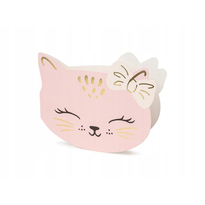 Set invitatii petrecere, Party Deco, forme de pisica, roz, 13x10cm, 6 buc.