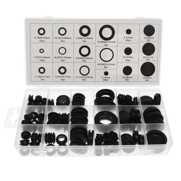 Set 125 saibe elastice, 18 marimi, negru