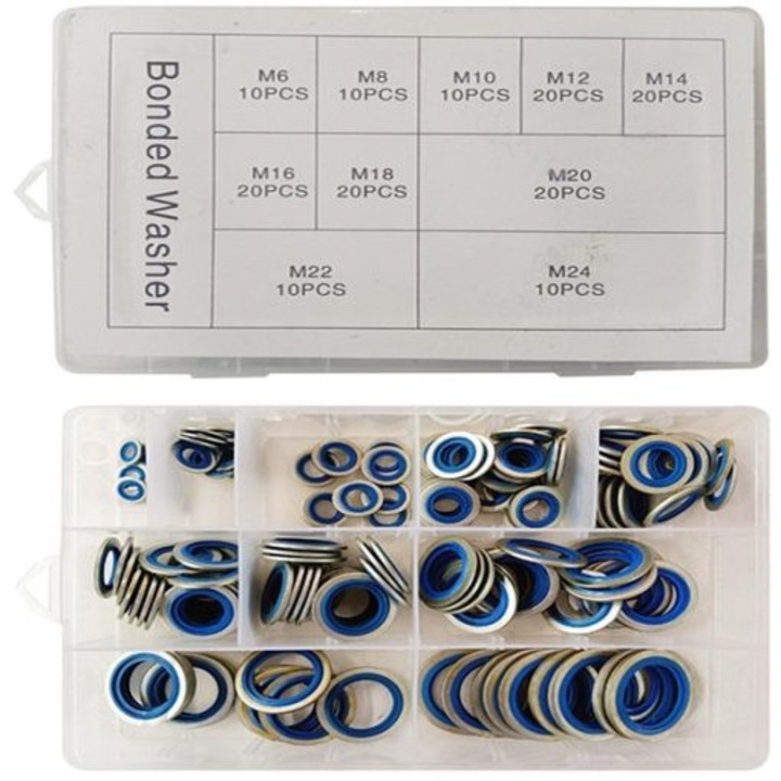 Set 150 saibe de etansare, cu cauciuc, argintiu/albastru