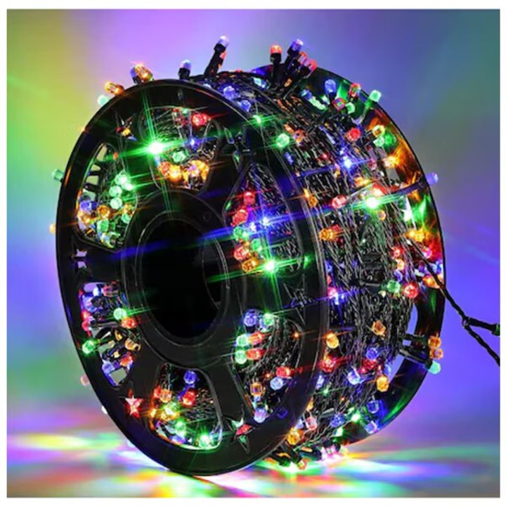 Impact Vision® karácsonyi fényfüzér, 50 m hosszúság, tekercses típus, 240 LED, beltéri/kültéri használatra, 8 világítási mód, 220V-os hálózati tápellátás, LED, többszínű