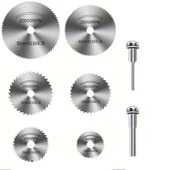 Set 6 discuri HSS, cu 2 tije extensie, 14 x 20 x 1 cm, argintiu