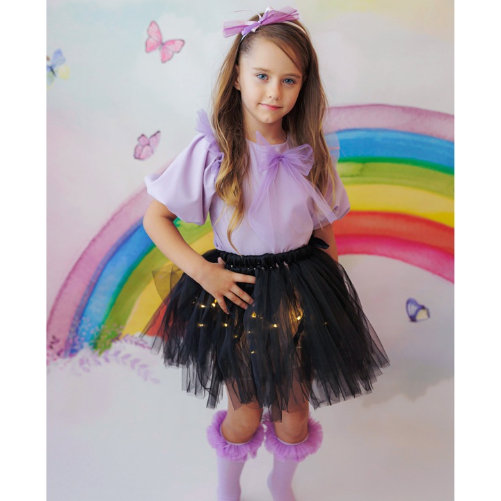 Fustita cu Luminite, Neagra, Tulle Fin, Negru