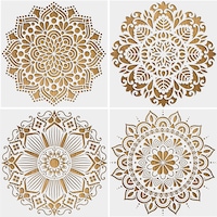 Sablon decorativ Bztzhm, set 4 bucati, mandala, 30.5x30.5cm, alb