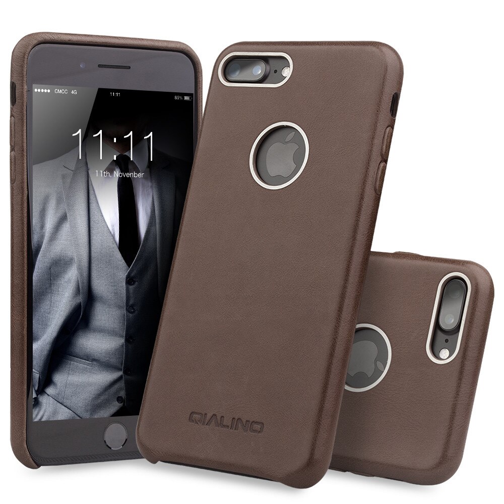 Husa piele naturala iPhone 7 Plus, Qialino, Maro Inchis
