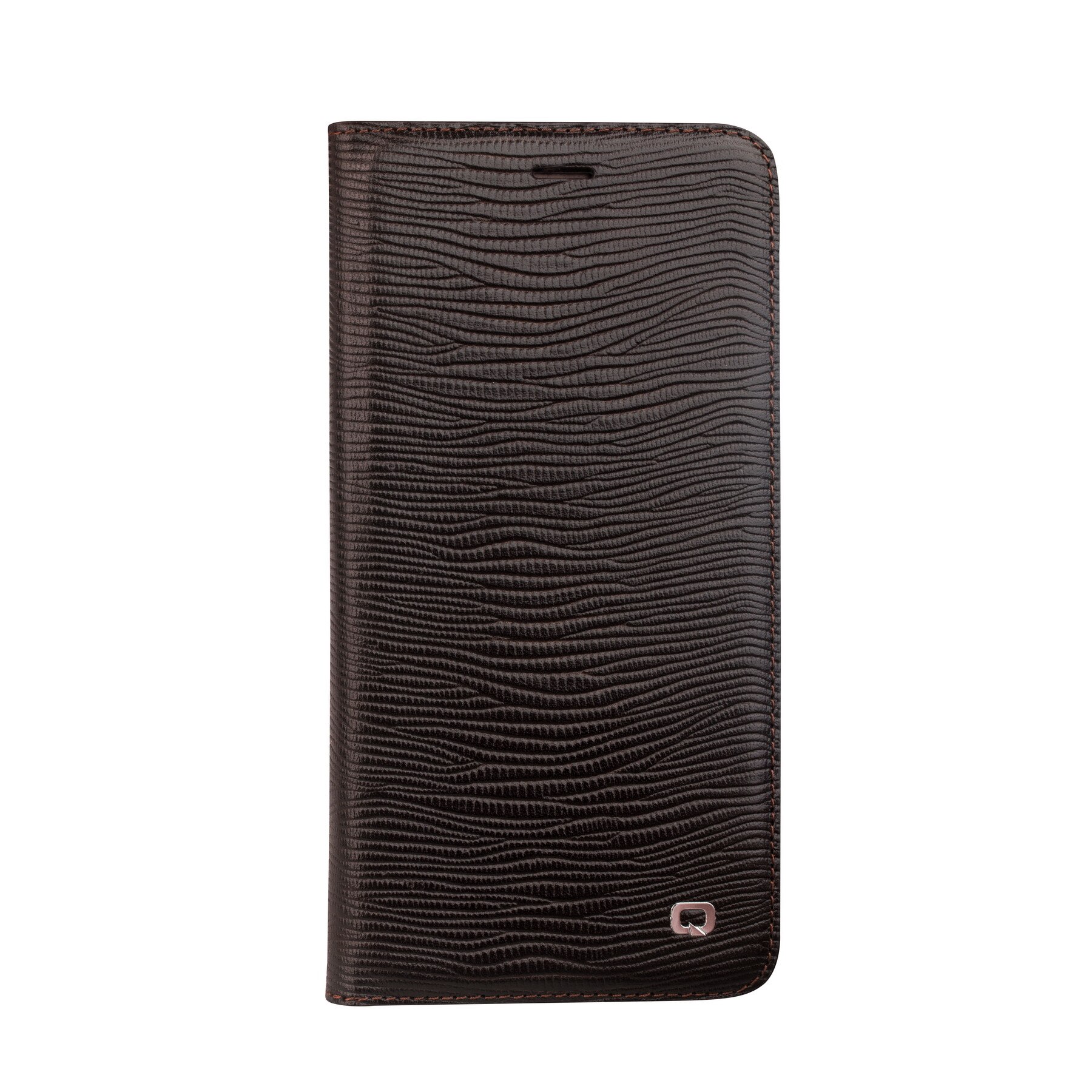 Husa piele naturala striatii iPhone 7, tip portofel Business, Qialino, Maro