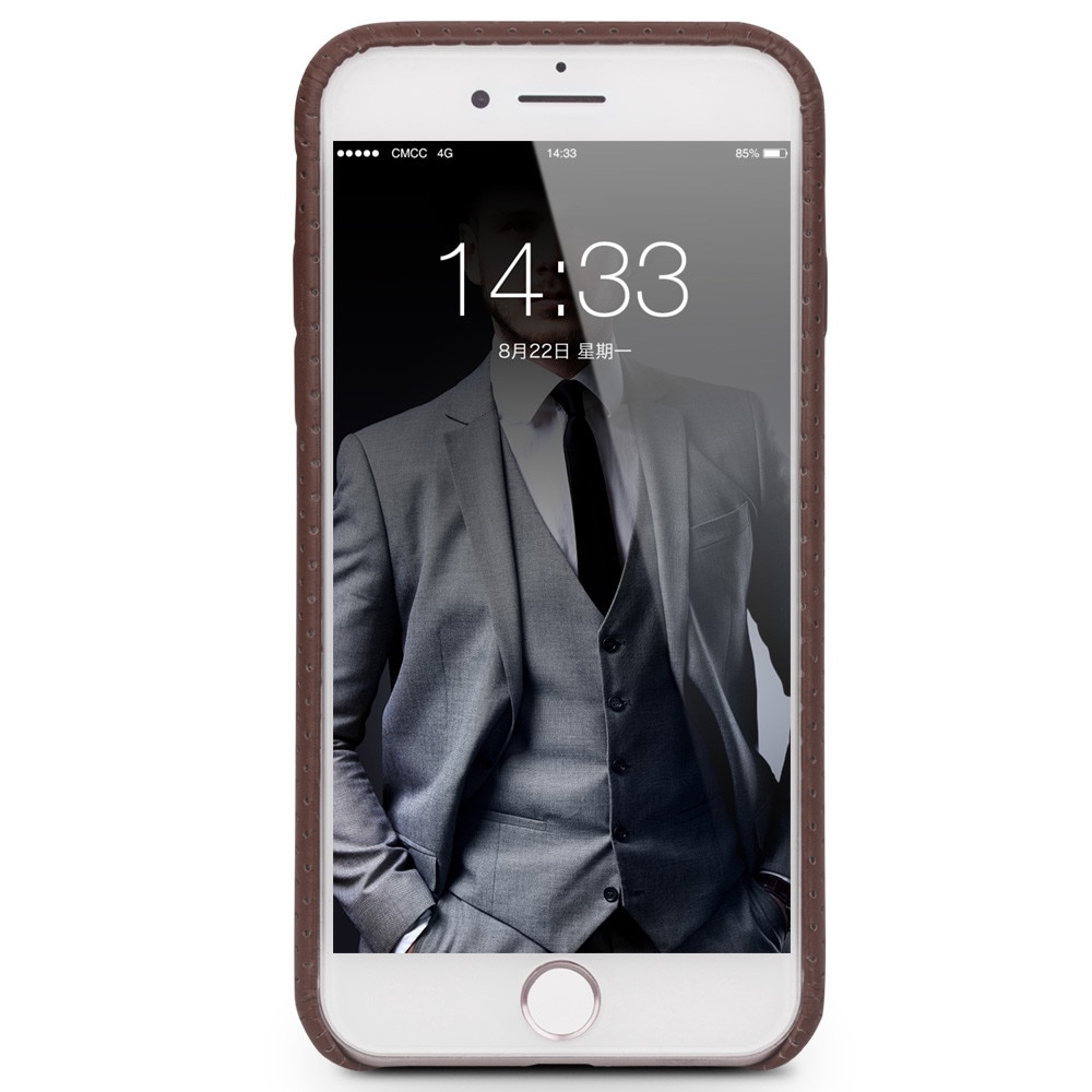 Husa piele naturala perforata iPhone 7 Plus, Qialino, Maro inchis