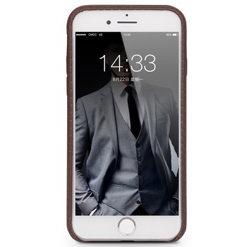 Husa piele naturala perforata iPhone 7 Plus, Qialino, Maro inchis Husa piele naturala perforata iPhone 7 Plus, Qialino, Maro inchis