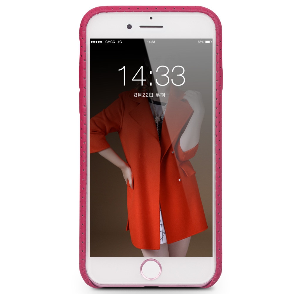 Husa piele naturala perforata iPhone 7 Plus, Qialino, Roz