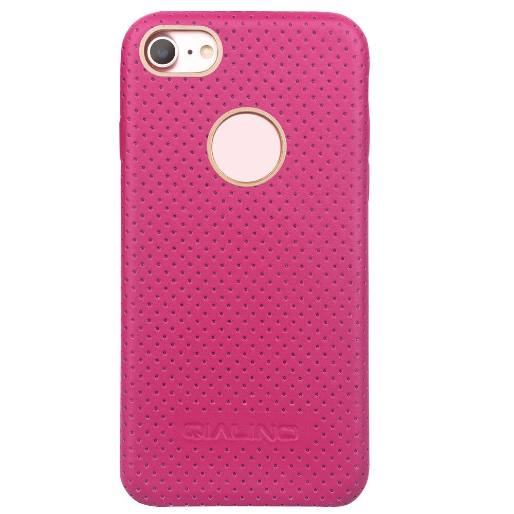 Husa piele naturala perforata iPhone 7, Qialino, Roz