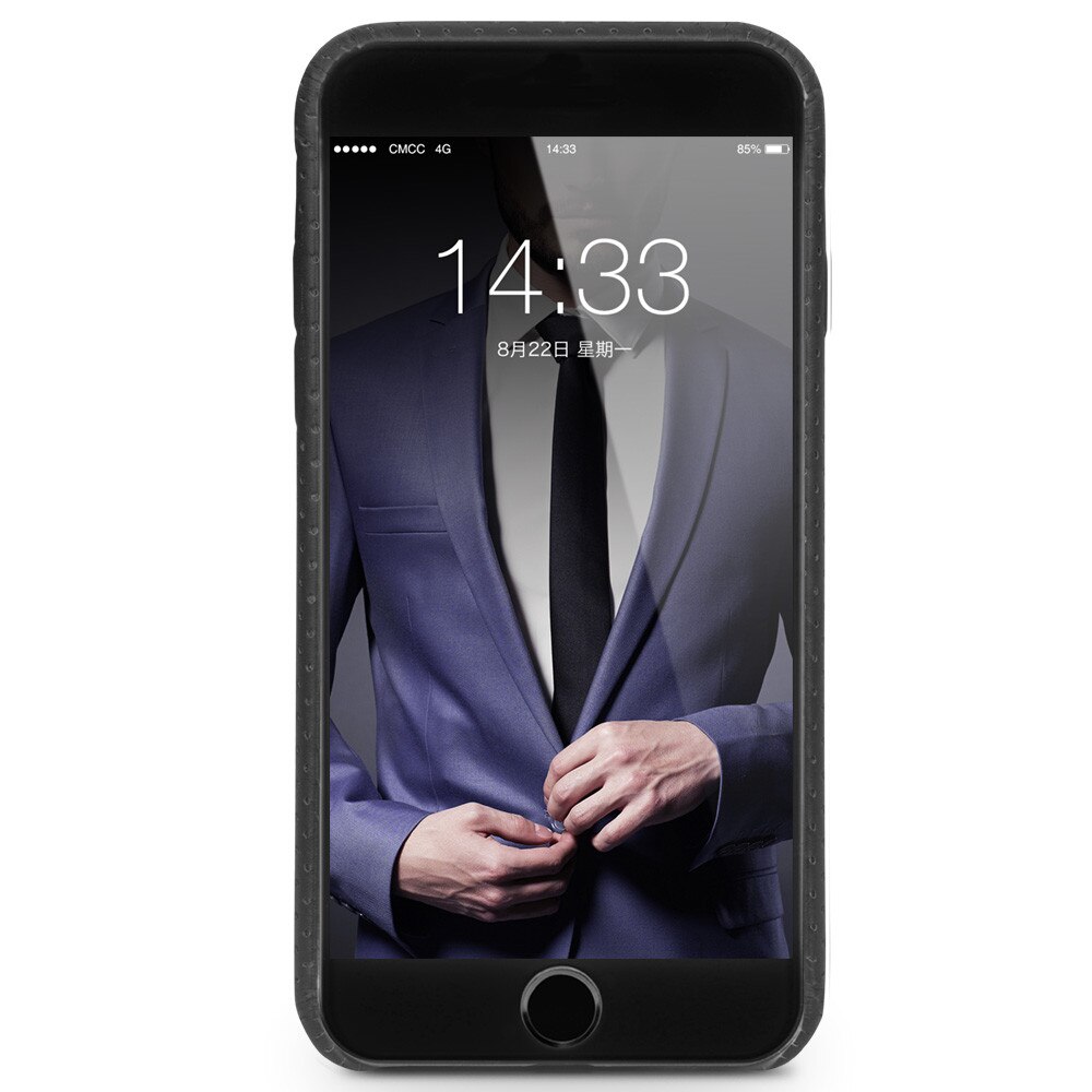 Husa piele naturala perforata iPhone 7 Plus, Qialino, Neagra