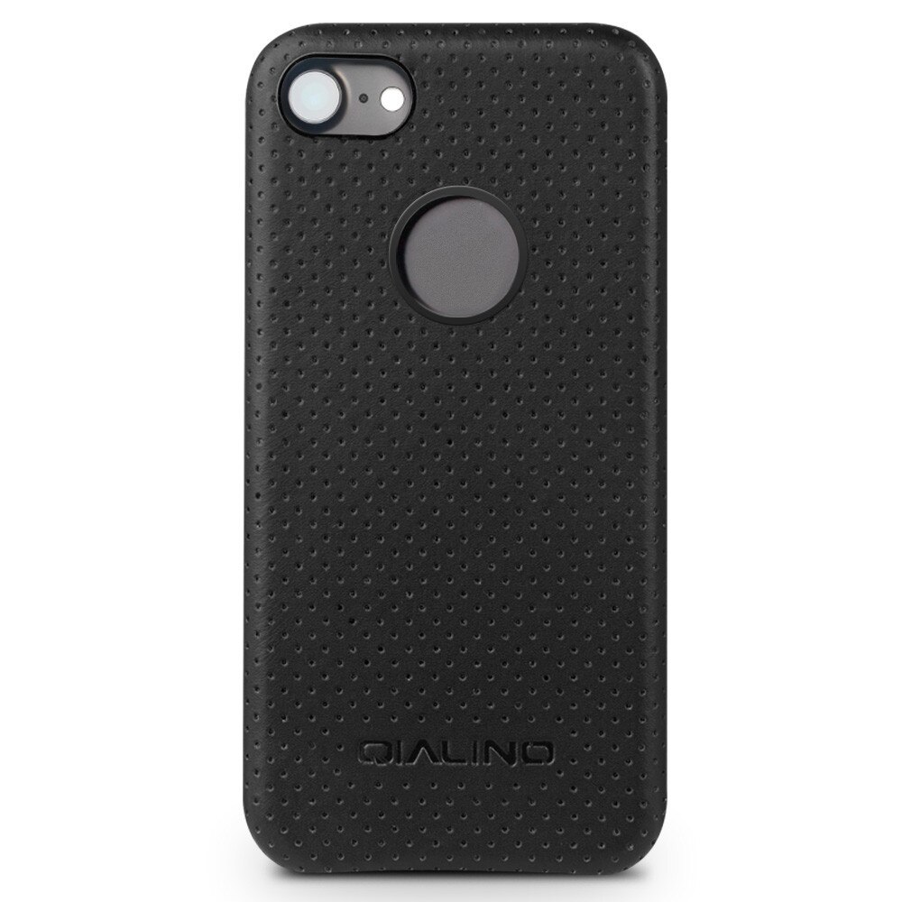 Husa piele naturala perforata iPhone 7, Qialino, Neagra